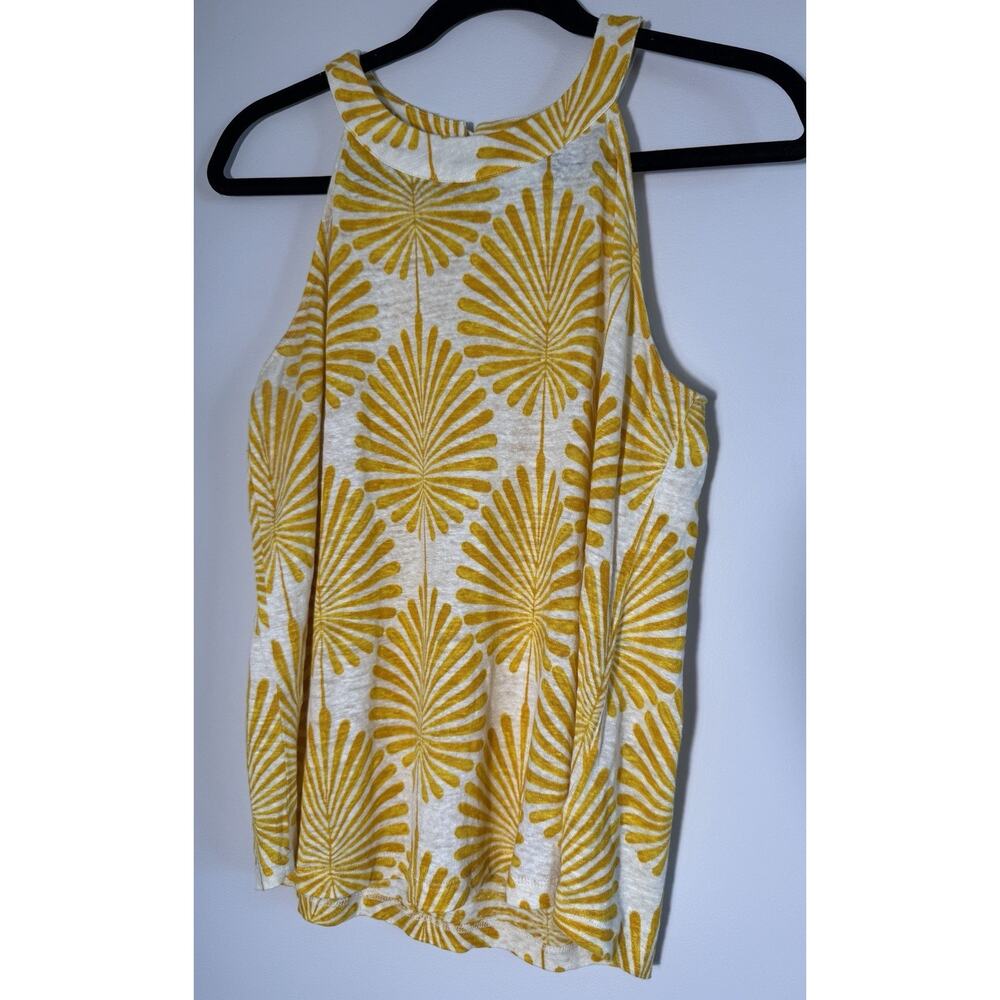Joie Yellow White High Neck Sleeveless 100% Linen Size L Spring Summer
